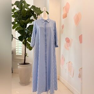 Entro Long Sleeve Blue Checkered Dress